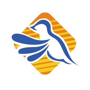 Rozet şeklindeki küçük kuşun çizgi çizimi. Logo için geometrik şekilli güvercin çizimi.