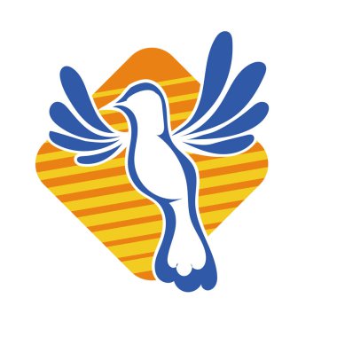 Rozet şeklindeki küçük kuşun çizgi çizimi. Logo için geometrik şekilli güvercin çizimi.