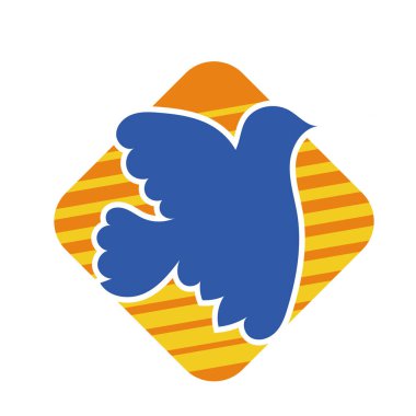 Rozet şeklinde şekillendirilmiş küçük kuş silueti. Logo için geometrik şekilli küçük bir güvercin çizimi.