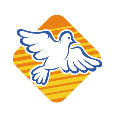 Rozet şeklindeki küçük kuşun çizgi çizimi. Logo için geometrik şekilli güvercin çizimi.