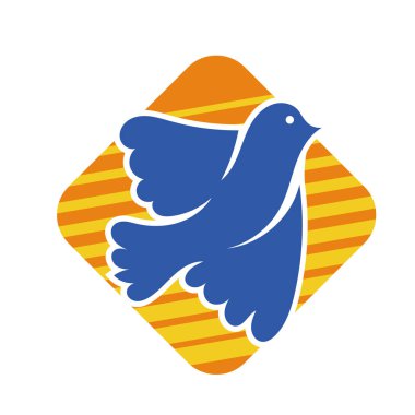 Rozet şeklinde şekillendirilmiş küçük kuş silueti. Logo için geometrik şekilli küçük bir güvercin çizimi.