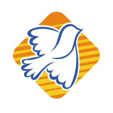 Rozet şeklindeki küçük kuşun çizgi çizimi. Logo için geometrik şekilli güvercin çizimi.