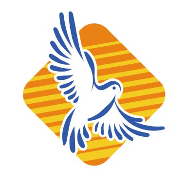 Rozet şeklindeki küçük kuşun çizgi çizimi. Logo için geometrik şekilli güvercin çizimi.