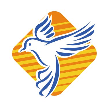 Rozet şeklindeki küçük kuşun çizgi çizimi. Logo için geometrik şekilli güvercin çizimi.