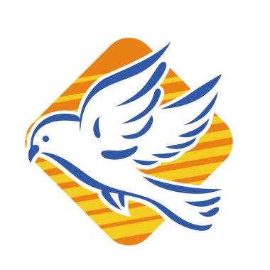 Rozet şeklindeki küçük kuşun çizgi çizimi. Logo için geometrik şekilli güvercin çizimi.