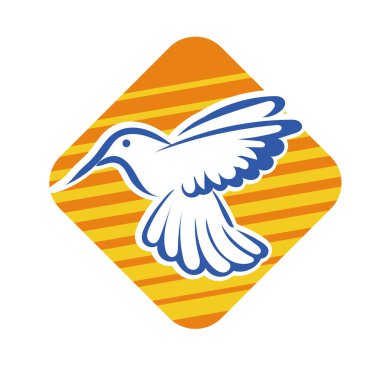 Rozet şeklindeki küçük kuşun çizgi çizimi. Logo için geometrik şekilli güvercin çizimi.