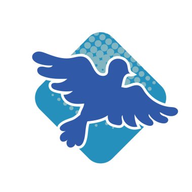 Rozet şeklinde şekillendirilmiş küçük kuş silueti. Logo için geometrik şekilli küçük bir güvercin çizimi.