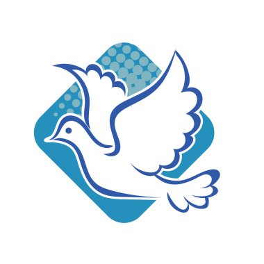 Rozet şeklindeki küçük kuşun çizgi çizimi. Logo için geometrik şekilli güvercin çizimi.