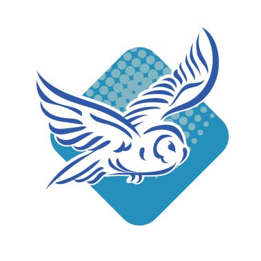 Baykuşun stilize edilmiş çizgi çizimi. Rozet şeklinde. Logo için geometrik şekilli küçük bir baykuş çizimi.