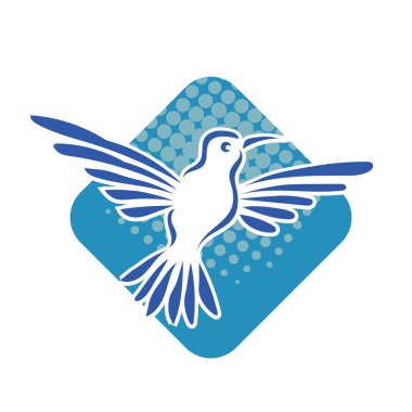 Rozet şeklindeki küçük kuşun çizgi çizimi. Logo için geometrik şekilli güvercin çizimi.