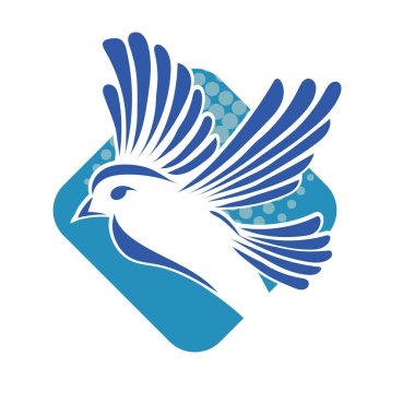 Rozet şeklindeki küçük kuşun çizgi çizimi. Logo için geometrik şekilli güvercin çizimi.