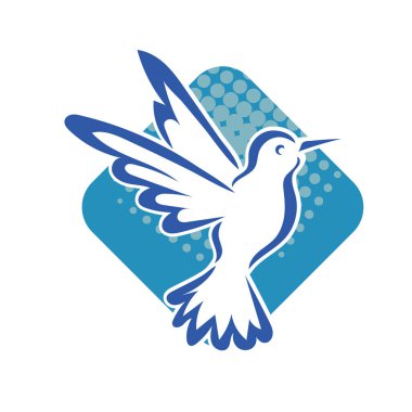 Rozet şeklindeki küçük kuşun çizgi çizimi. Logo için geometrik şekilli güvercin çizimi.