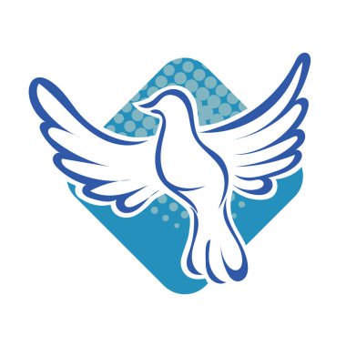 Rozet şeklindeki küçük kuşun çizgi çizimi. Logo için geometrik şekilli güvercin çizimi.