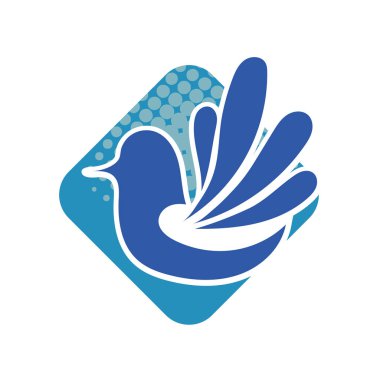 Rozet şeklinde şekillendirilmiş küçük kuş silueti. Logo için geometrik şekilli küçük bir güvercin çizimi.