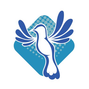 Rozet şeklindeki küçük kuşun çizgi çizimi. Logo için geometrik şekilli güvercin çizimi.