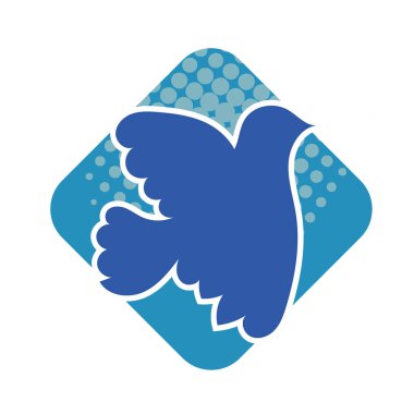 Rozet şeklinde şekillendirilmiş küçük kuş silueti. Logo için geometrik şekilli küçük bir güvercin çizimi.