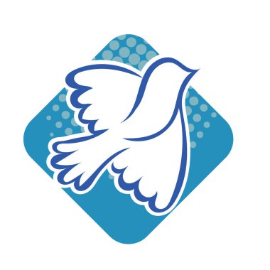 Rozet şeklindeki küçük kuşun çizgi çizimi. Logo için geometrik şekilli güvercin çizimi.