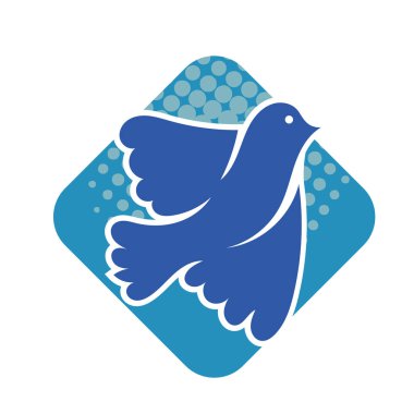 Rozet şeklinde şekillendirilmiş küçük kuş silueti. Logo için geometrik şekilli küçük bir güvercin çizimi.