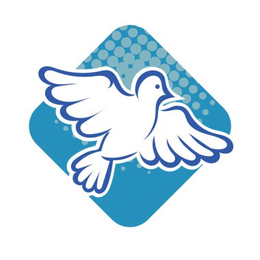 Rozet şeklindeki küçük kuşun çizgi çizimi. Logo için geometrik şekilli güvercin çizimi.