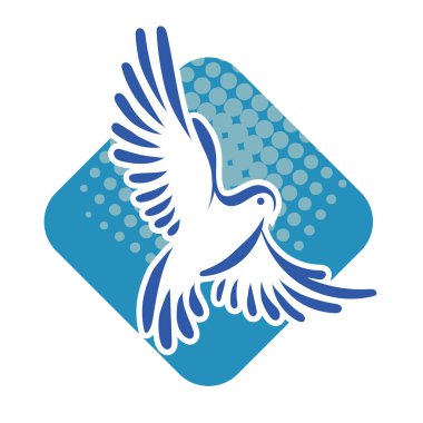 Rozet şeklindeki küçük kuşun çizgi çizimi. Logo için geometrik şekilli güvercin çizimi.