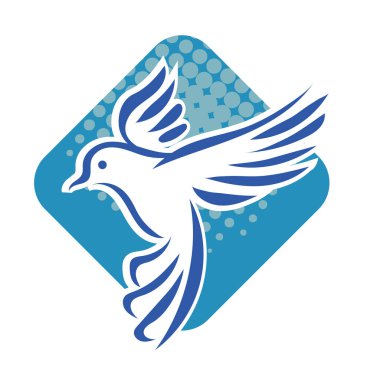 Rozet şeklindeki küçük kuşun çizgi çizimi. Logo için geometrik şekilli güvercin çizimi.