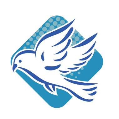 Rozet şeklindeki küçük kuşun çizgi çizimi. Logo için geometrik şekilli güvercin çizimi.