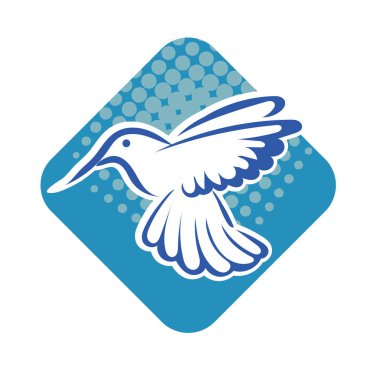 Rozet şeklindeki küçük kuşun çizgi çizimi. Logo için geometrik şekilli güvercin çizimi.