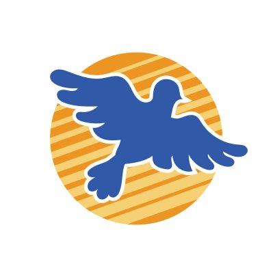 Rozet şeklinde şekillendirilmiş küçük kuş silueti. Logo için geometrik şekilli küçük bir güvercin çizimi.