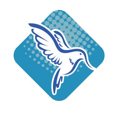 Rozet şeklindeki küçük kuşun çizgi çizimi. Logo için geometrik şekilli güvercin çizimi.
