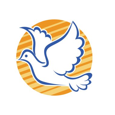 Rozet şeklindeki küçük kuşun çizgi çizimi. Logo için geometrik şekilli güvercin çizimi.