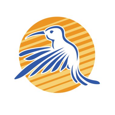 Rozet şeklindeki küçük kuşun çizgi çizimi. Logo için geometrik şekilli güvercin çizimi.