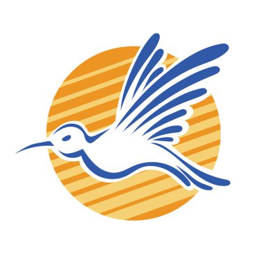 Rozet şeklindeki küçük kuşun çizgi çizimi. Logo için geometrik şekilli güvercin çizimi.