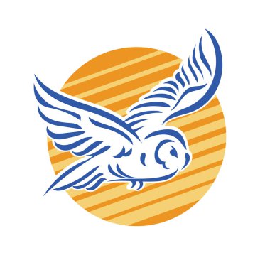 Baykuşun stilize edilmiş çizgi çizimi. Rozet şeklinde. Logo için geometrik şekilli küçük bir baykuş çizimi.