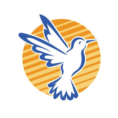 Rozet şeklindeki küçük kuşun çizgi çizimi. Logo için geometrik şekilli güvercin çizimi.