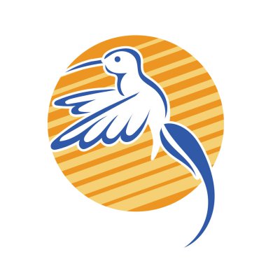 Rozet şeklindeki küçük kuşun çizgi çizimi. Logo için geometrik şekilli güvercin çizimi.