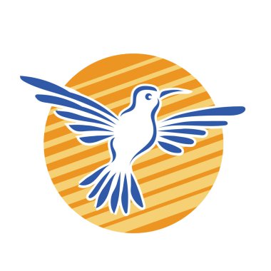 Rozet şeklindeki küçük kuşun çizgi çizimi. Logo için geometrik şekilli güvercin çizimi.