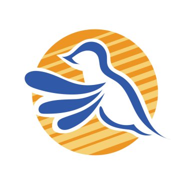 Rozet şeklindeki küçük kuşun çizgi çizimi. Logo için geometrik şekilli güvercin çizimi.