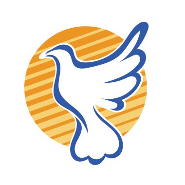 Rozet şeklindeki küçük kuşun çizgi çizimi. Logo için geometrik şekilli güvercin çizimi.