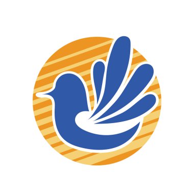 Rozet şeklinde şekillendirilmiş küçük kuş silueti. Logo için geometrik şekilli küçük bir güvercin çizimi.