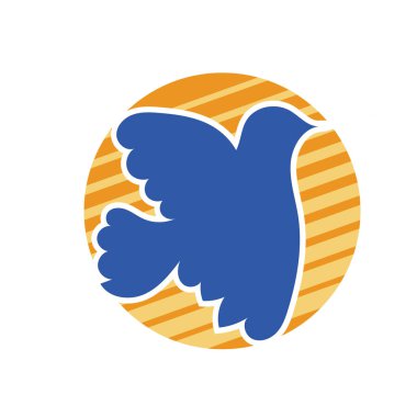 Rozet şeklinde şekillendirilmiş küçük kuş silueti. Logo için geometrik şekilli küçük bir güvercin çizimi.