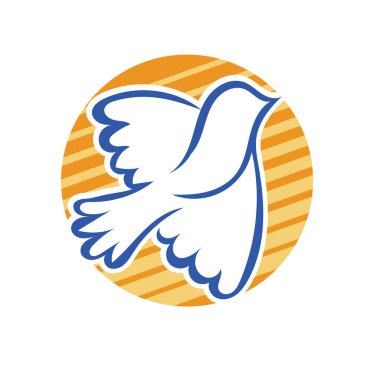 Rozet şeklindeki küçük kuşun çizgi çizimi. Logo için geometrik şekilli güvercin çizimi.