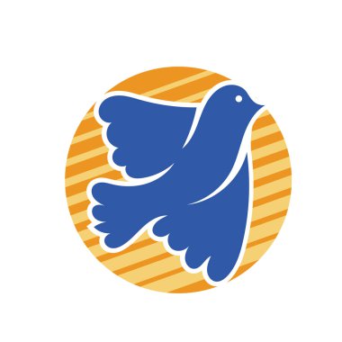 Rozet şeklinde şekillendirilmiş küçük kuş silueti. Logo için geometrik şekilli küçük bir güvercin çizimi.