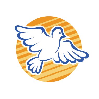 Rozet şeklindeki küçük kuşun çizgi çizimi. Logo için geometrik şekilli güvercin çizimi.