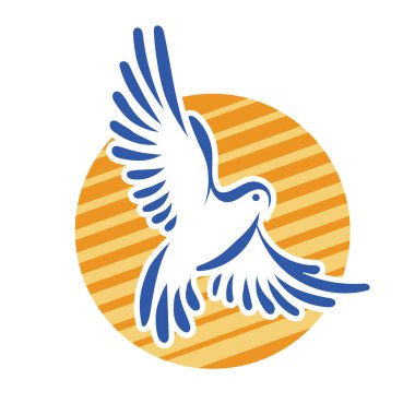 Rozet şeklindeki küçük kuşun çizgi çizimi. Logo için geometrik şekilli güvercin çizimi.