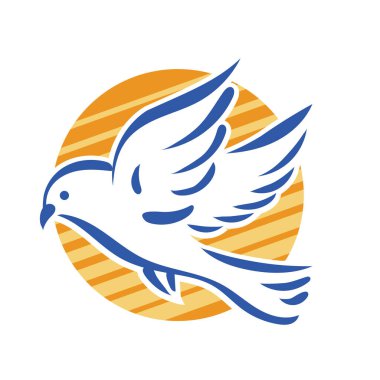 Rozet şeklindeki küçük kuşun çizgi çizimi. Logo için geometrik şekilli güvercin çizimi.