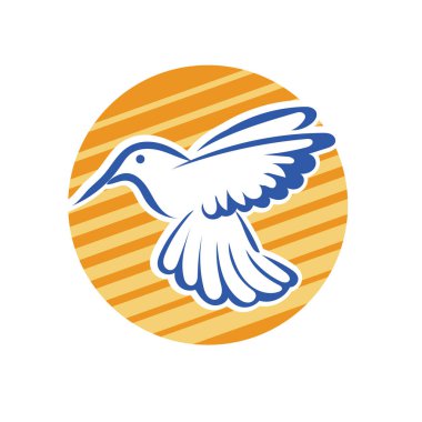 Rozet şeklindeki küçük kuşun çizgi çizimi. Logo için geometrik şekilli güvercin çizimi.