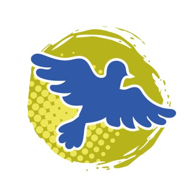 Rozet şeklinde şekillendirilmiş küçük kuş silueti. Logo için geometrik şekilli küçük bir güvercin çizimi.