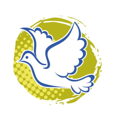 Rozet şeklindeki küçük kuşun çizgi çizimi. Logo için geometrik şekilli güvercin çizimi.