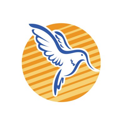 Rozet şeklindeki küçük kuşun çizgi çizimi. Logo için geometrik şekilli güvercin çizimi.