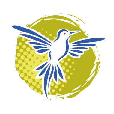 Rozet şeklindeki küçük kuşun çizgi çizimi. Logo için geometrik şekilli güvercin çizimi.